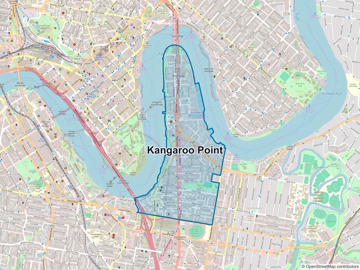 Map of Kangaroo Point, QLD, Australia