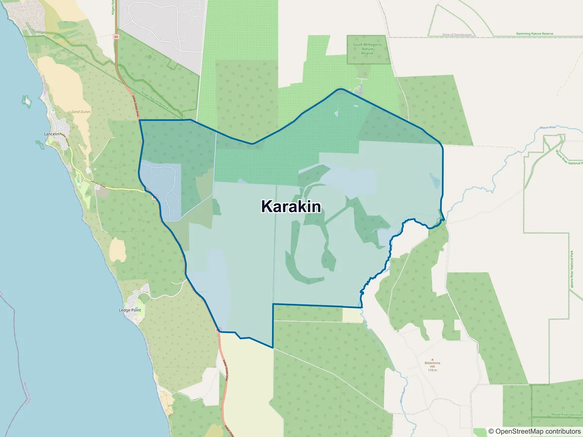 Map of Karakin, WA, Australia