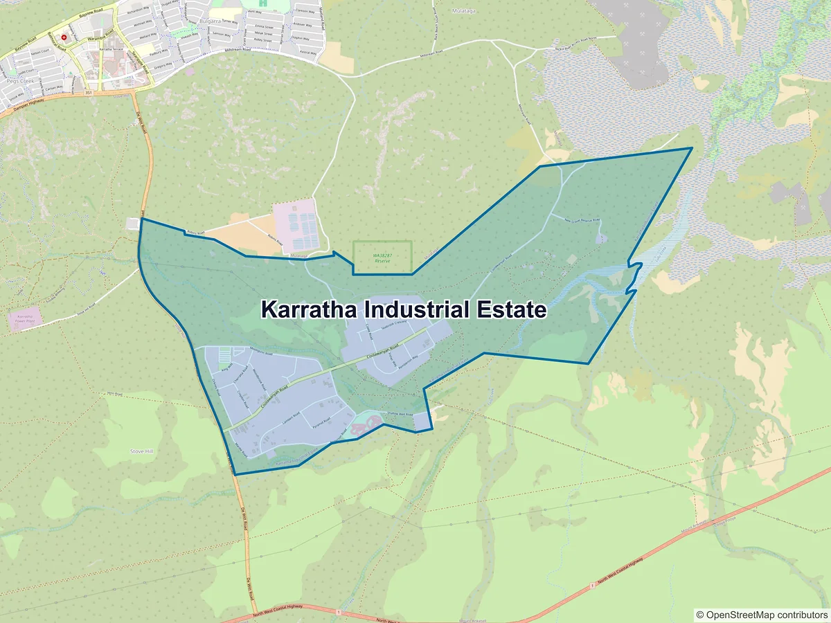 Map of Karratha Industrial Estate, WA, Australia
