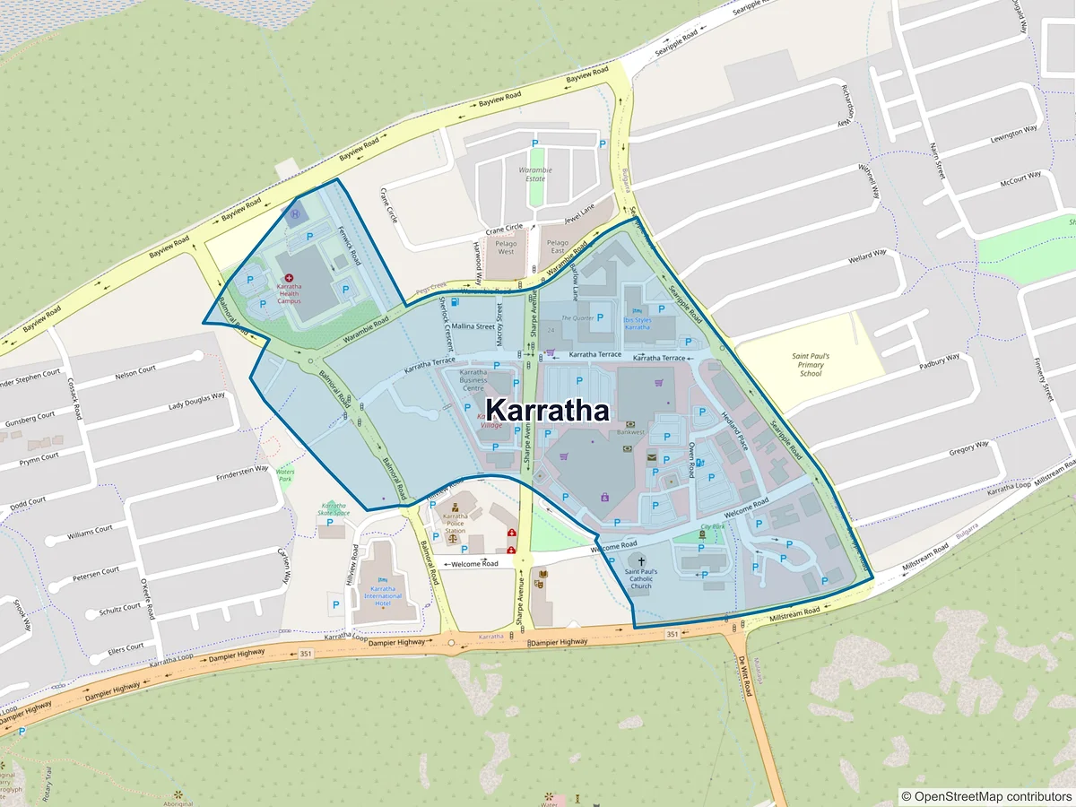Map of Karratha, WA, Australia