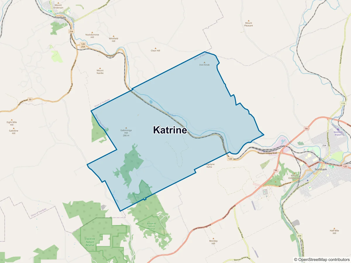 Map of Katrine, WA, Australia