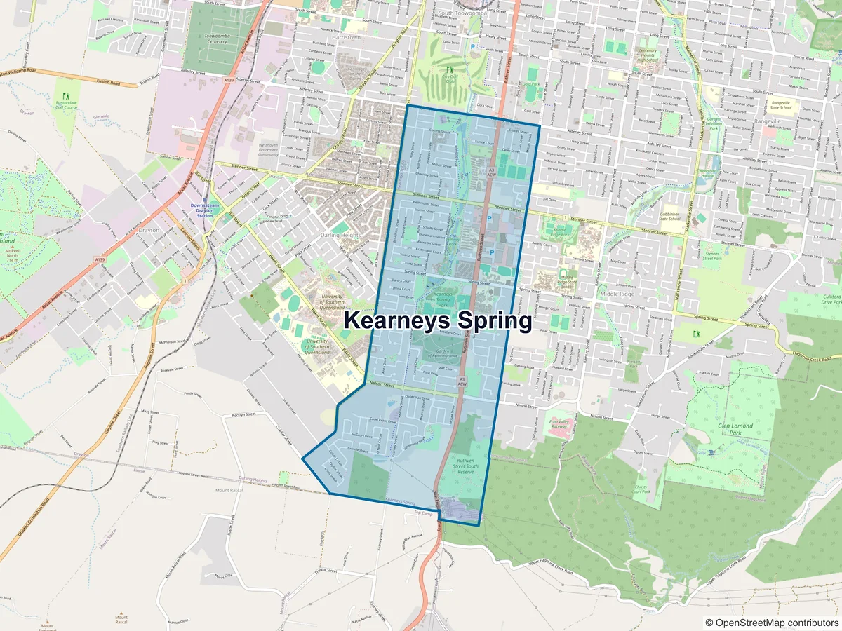 Map of Kearneys Spring, QLD, Australia