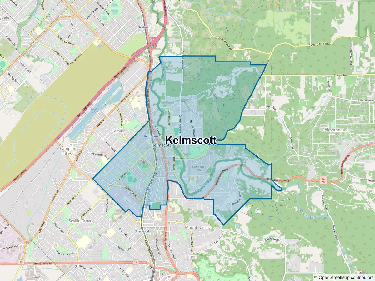 Map of Kelmscott, WA, Australia