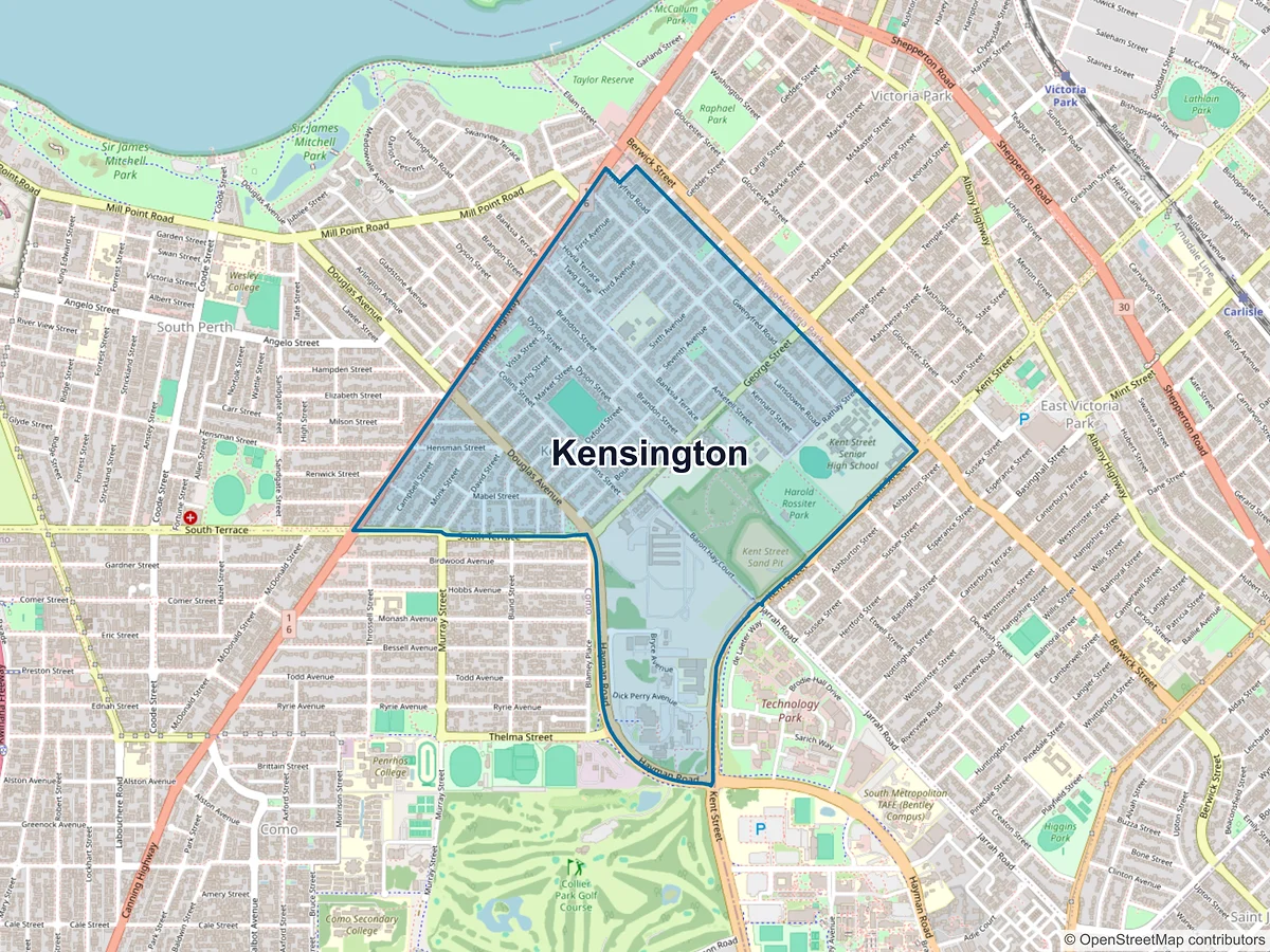 Map of Kensington, WA, Australia