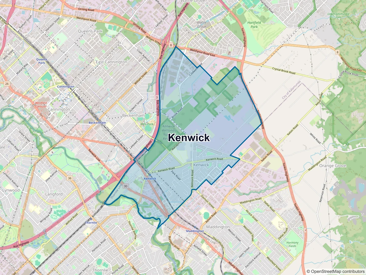 Map of Kenwick, WA, Australia