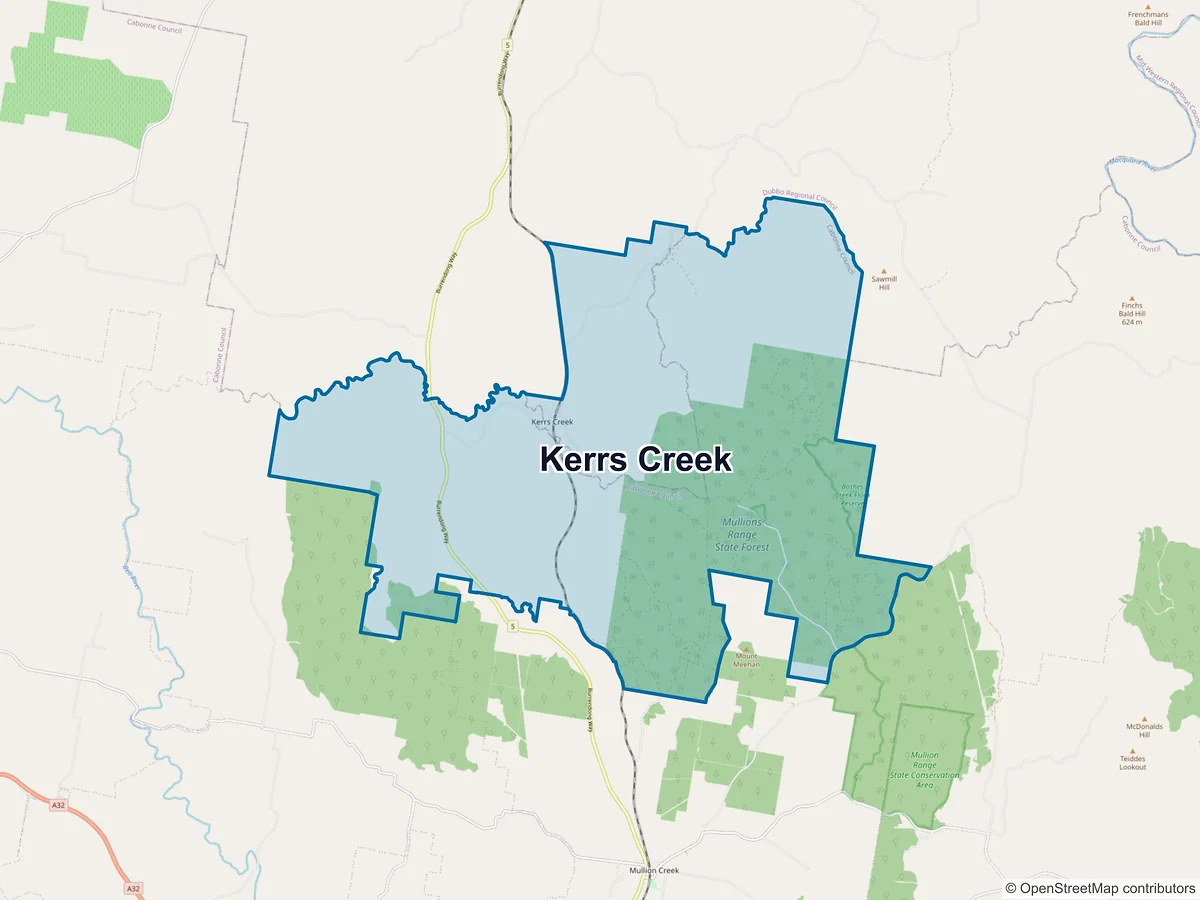 Map of Kerrs Creek, NSW, Australia