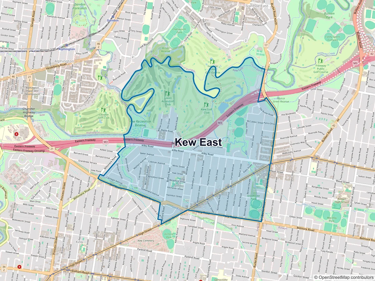 Map of Kew East, VIC, Australia