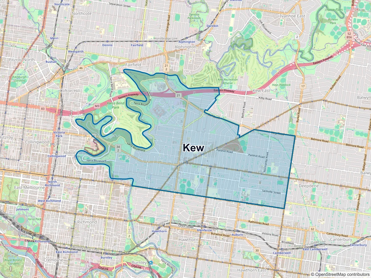 Map of Kew, VIC, Australia