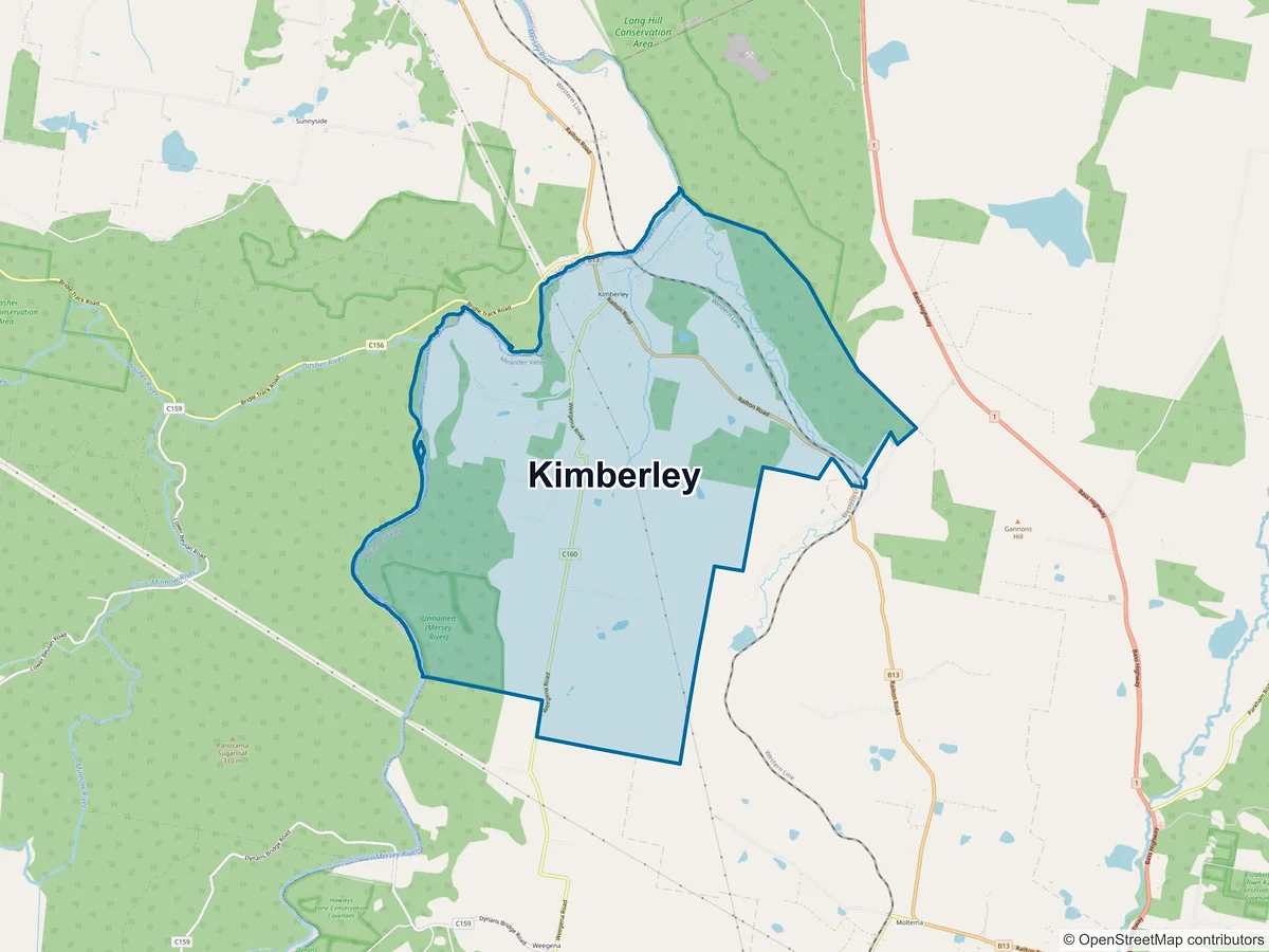 Map of Kimberley, TAS, Australia
