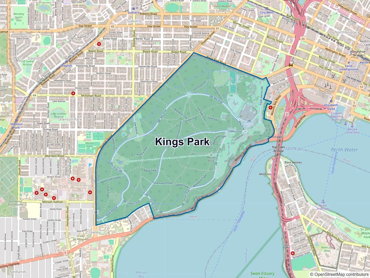 Map of Kings Park, WA, Australia