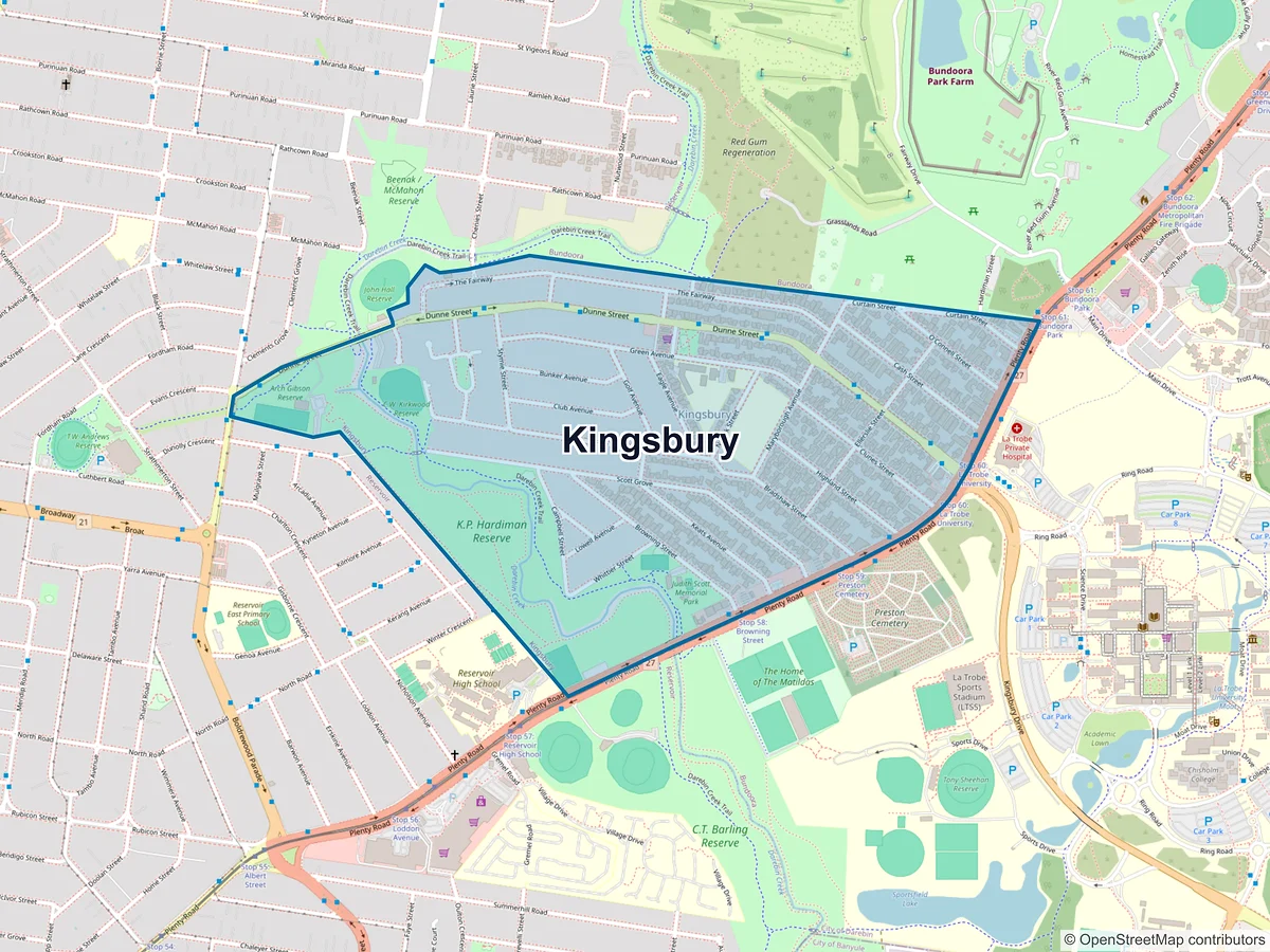 Map of Kingsbury, VIC, Australia