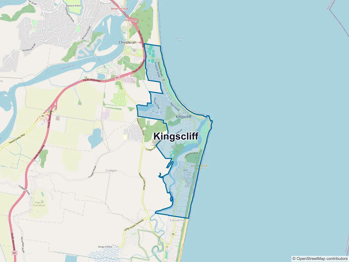 Map of Kingscliff, NSW, Australia