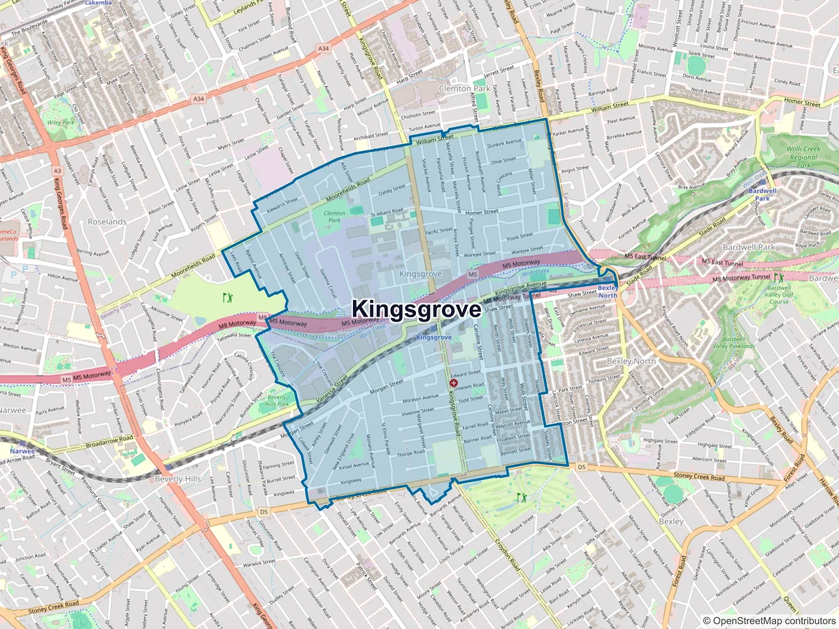 Map of Kingsgrove, NSW, Australia