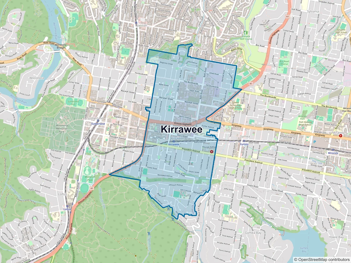 Map of Kirrawee, NSW, Australia
