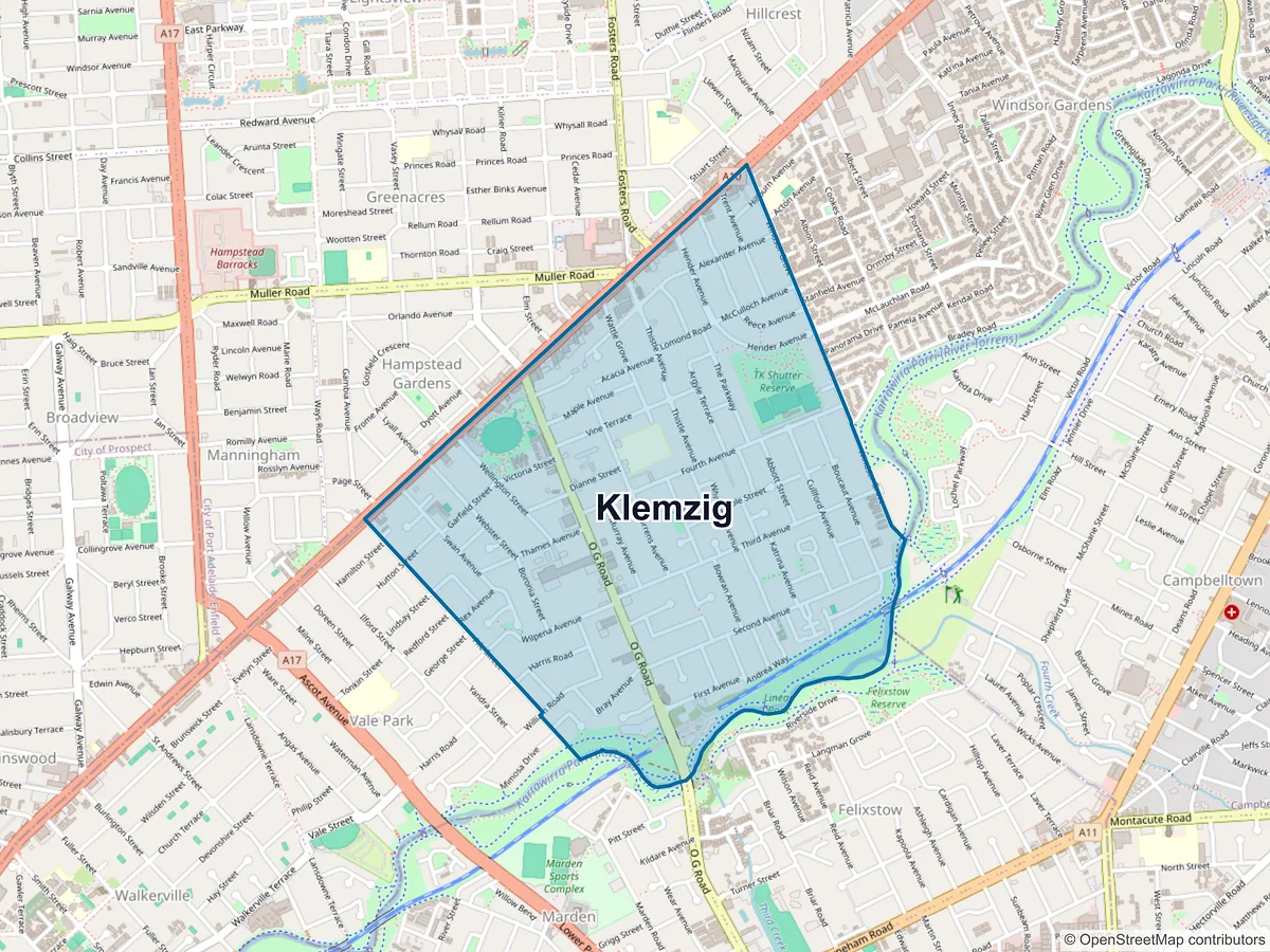 Map of Klemzig, SA, Australia