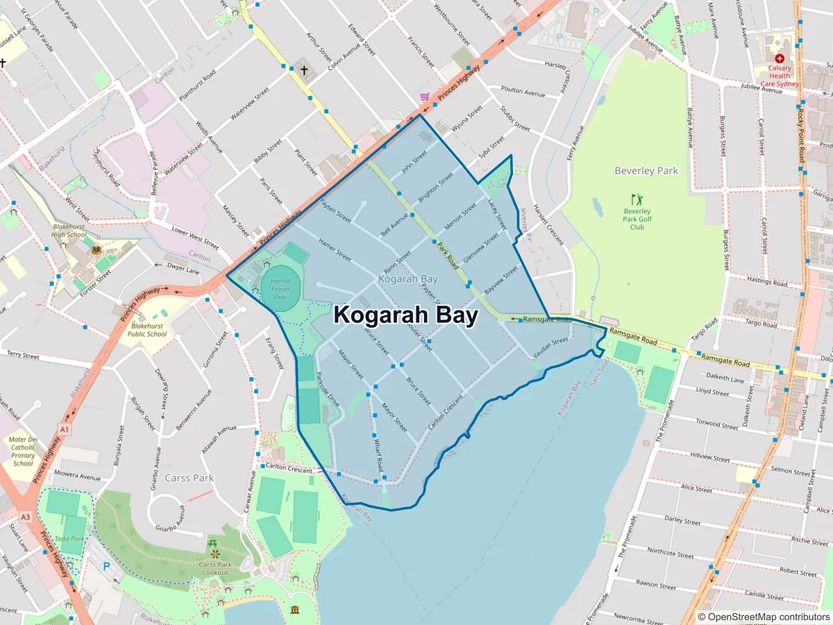 Map of Kogarah Bay, NSW, Australia