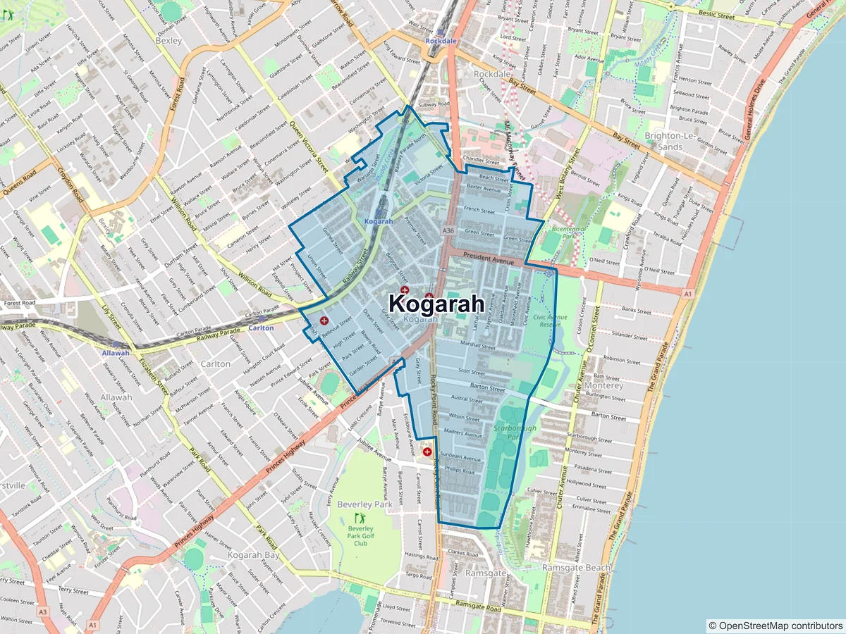 Map of Kogarah, NSW, Australia