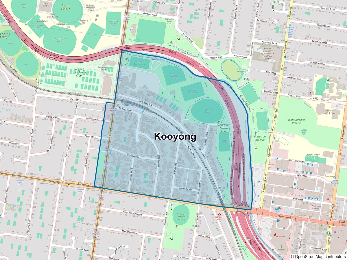 Map of Kooyong, VIC, Australia