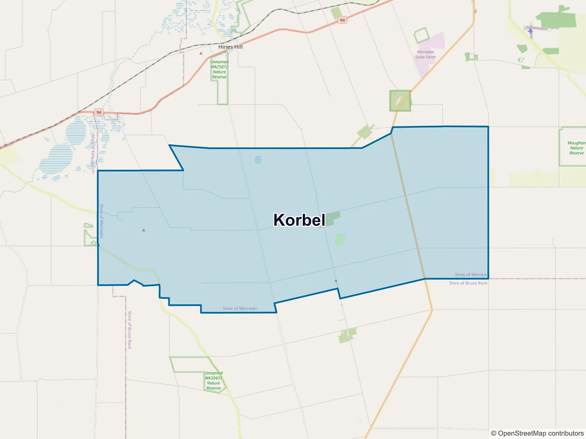 Map of Korbel, WA, Australia