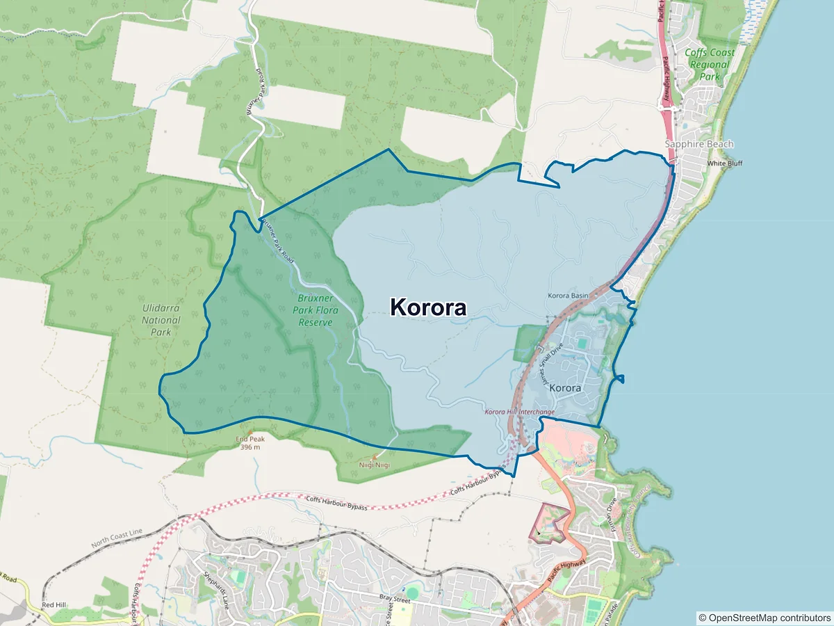Map of Korora, NSW, Australia