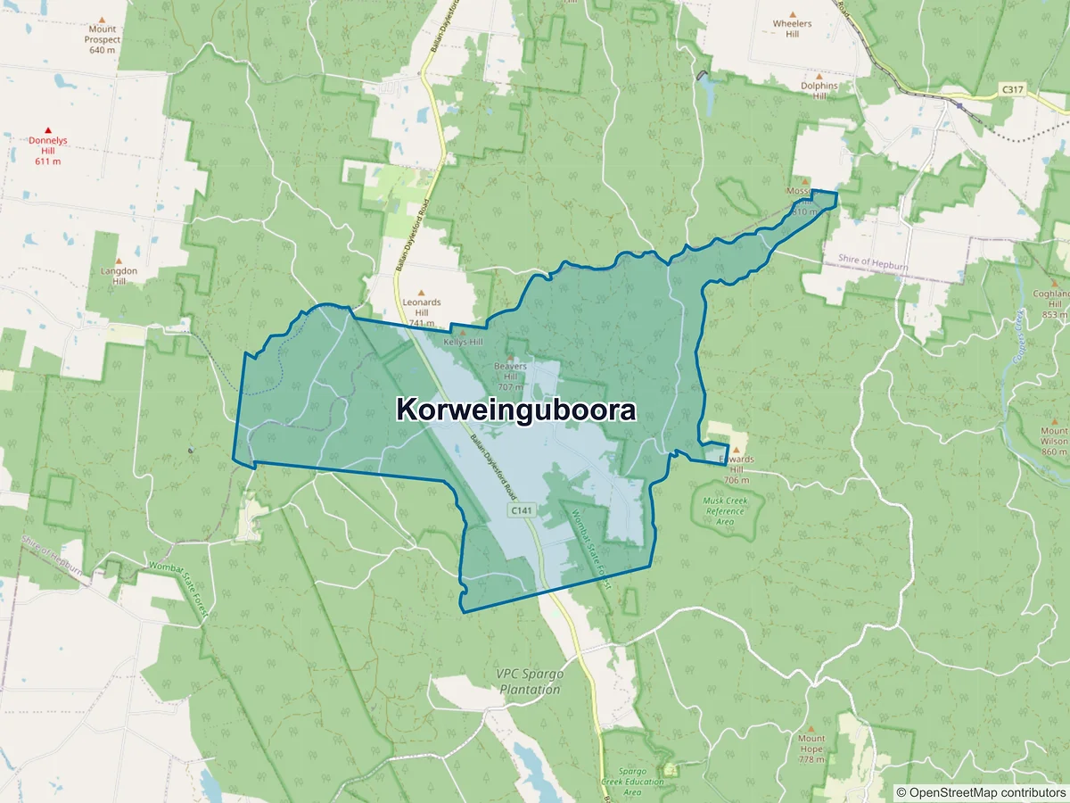 Map of Korweinguboora, VIC, Australia