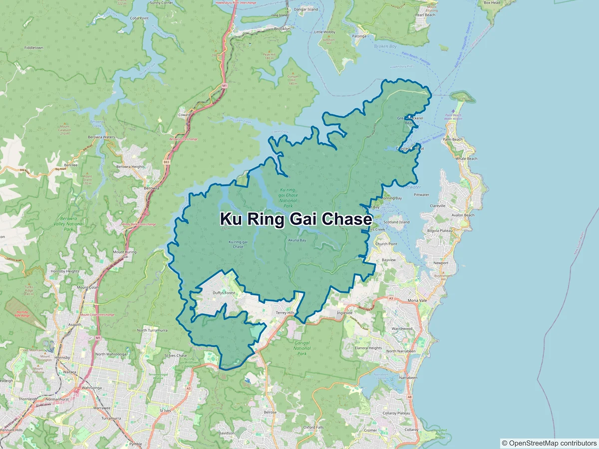 Map of Ku-Ring-Gai Chase, NSW, Australia