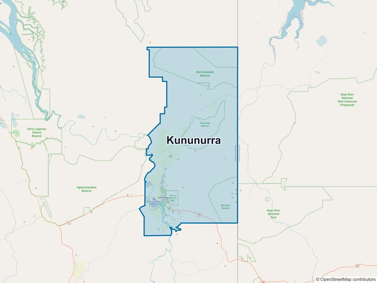 Map of Kununurra, WA, Australia