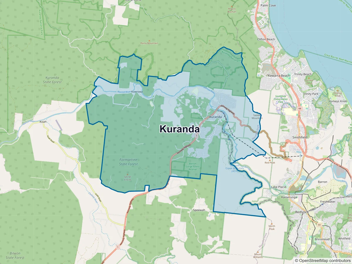 Map of Kuranda, QLD, Australia
