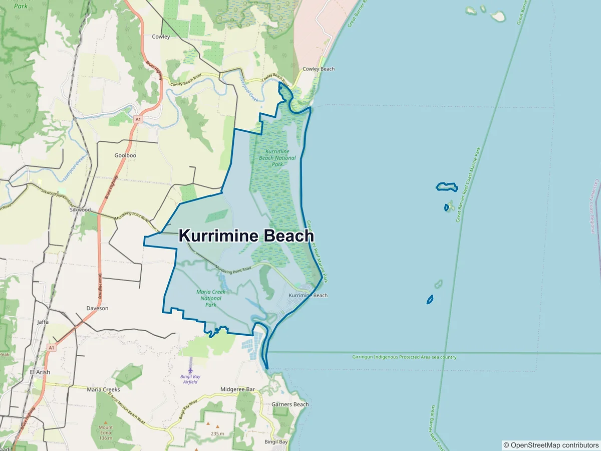 Map of Kurrimine Beach, QLD, Australia
