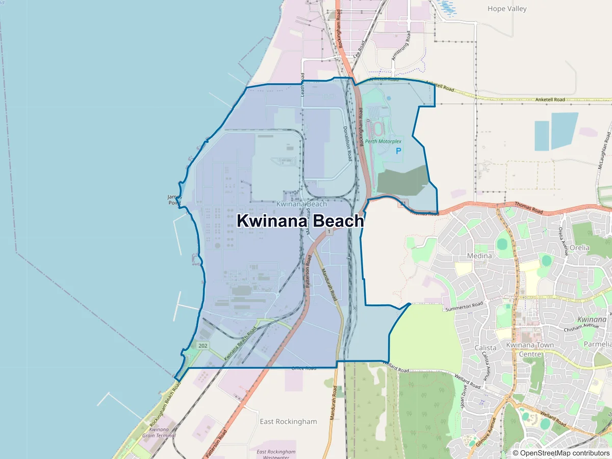 Map of Kwinana Beach, WA, Australia