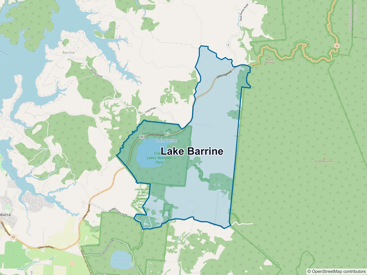 Map of Lake Barrine, QLD, Australia