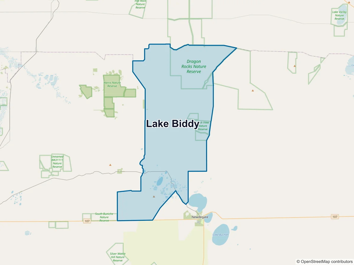 Map of Lake Biddy, WA, Australia