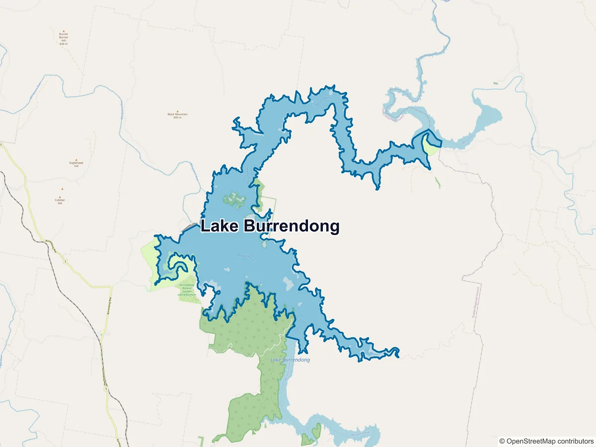 Map of Lake Burrendong, NSW, Australia
