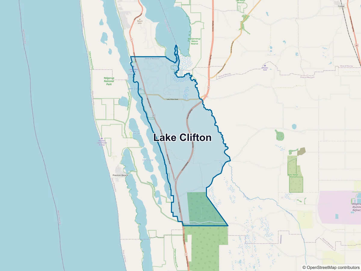Map of Lake Clifton, WA, Australia