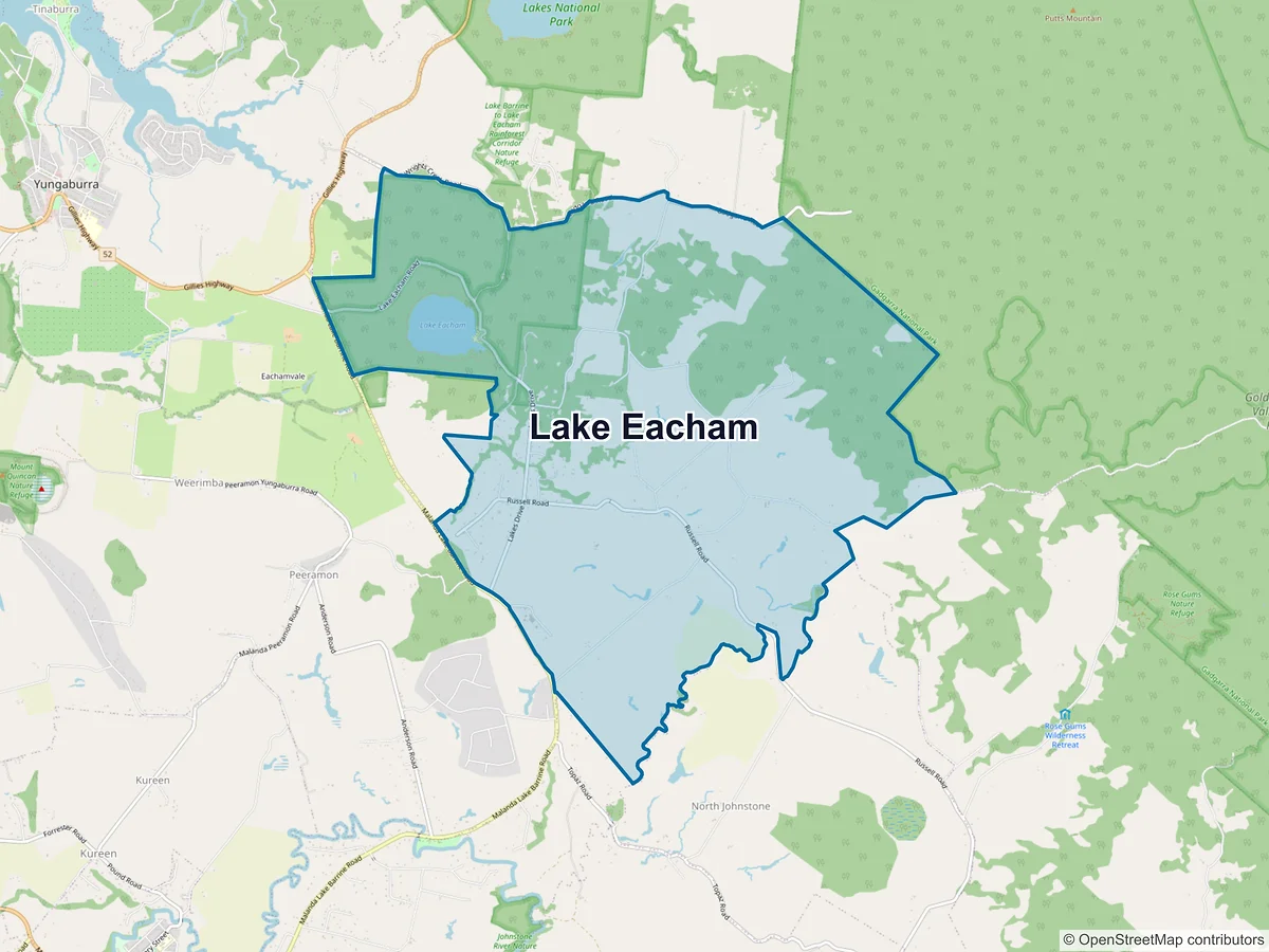 Map of Lake Eacham, QLD, Australia