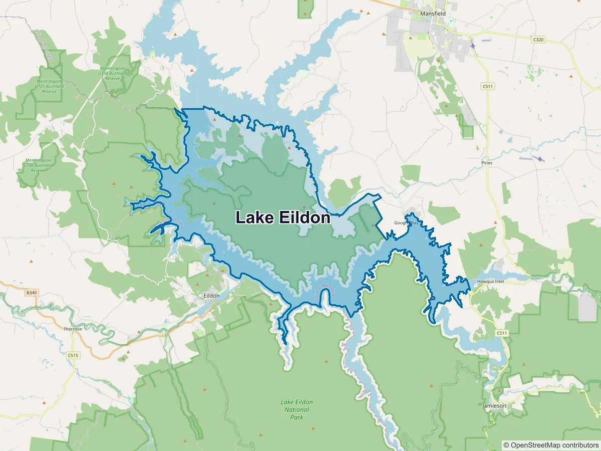 Map of Lake Eildon, VIC, Australia