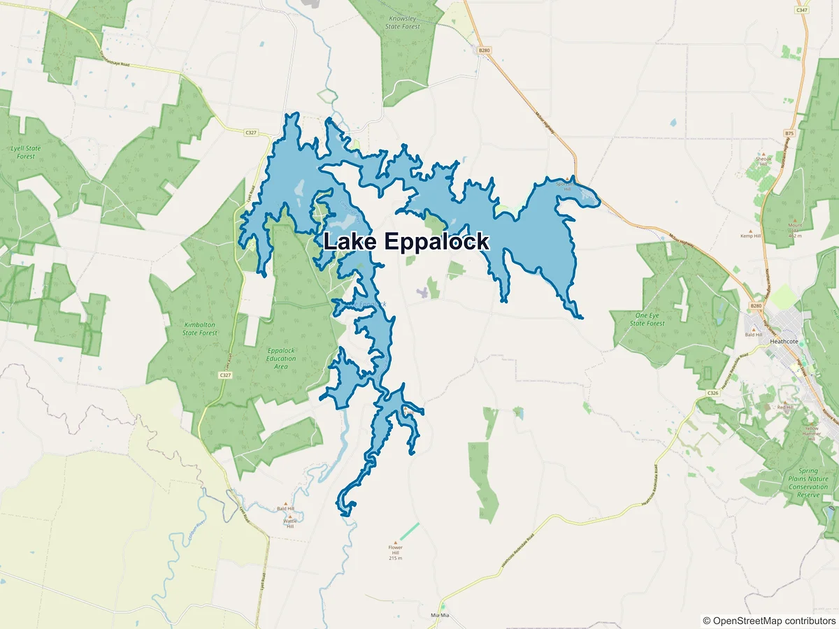 Map of Lake Eppalock, VIC, Australia