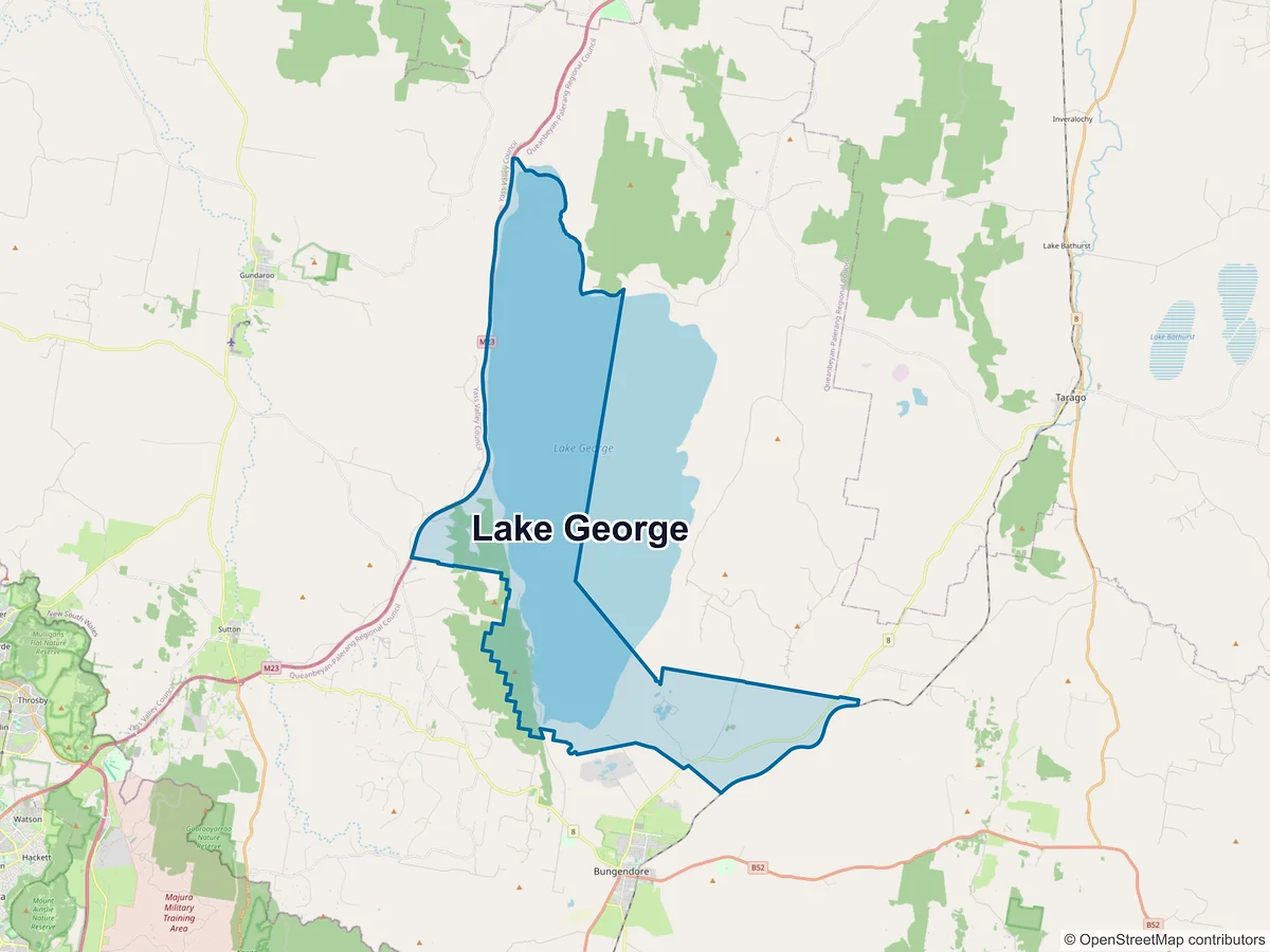 Map of Lake George, NSW, Australia