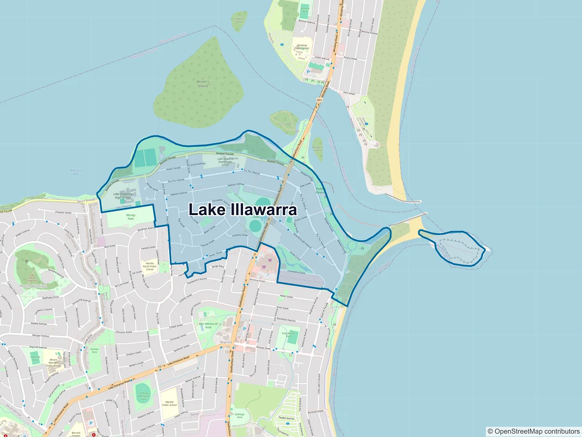 Map of Lake Illawarra, NSW, Australia