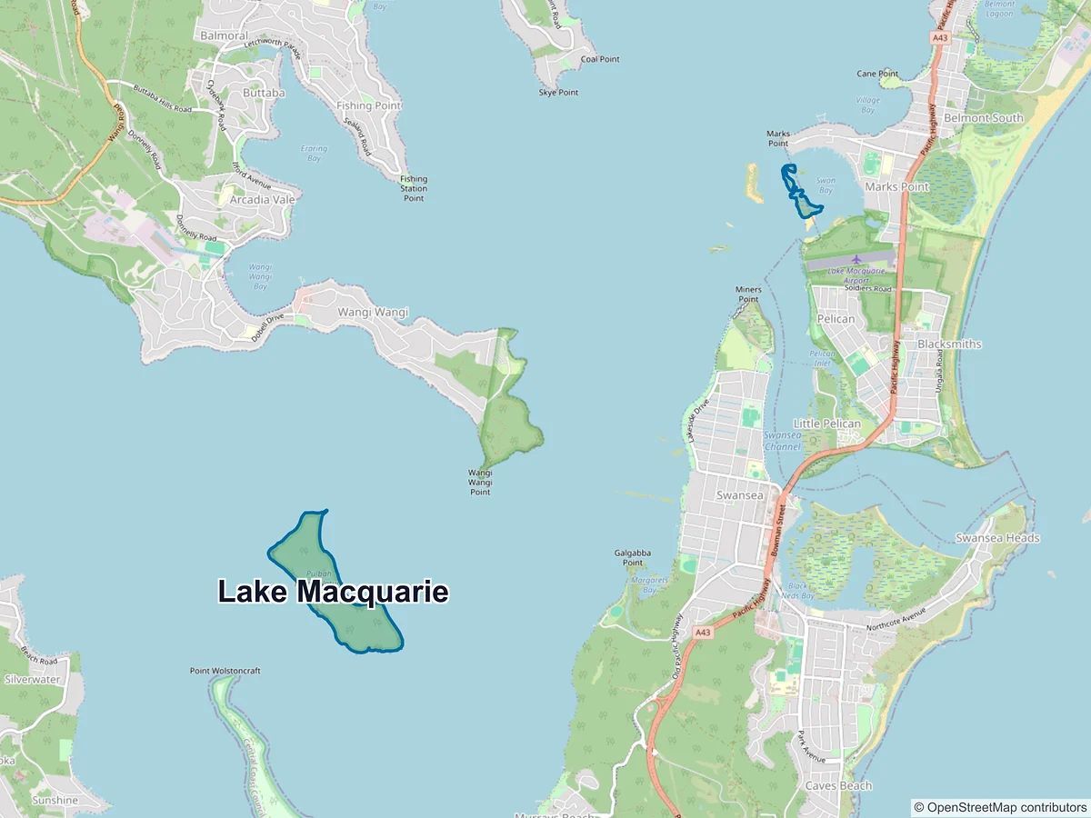 Map of Lake Macquarie, NSW, Australia
