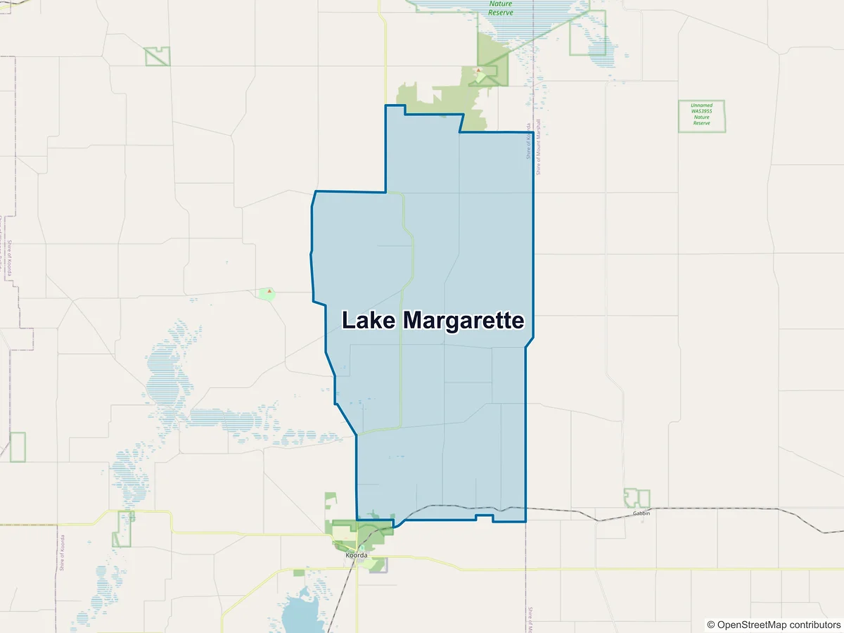 Map of Lake Margarette, WA, Australia