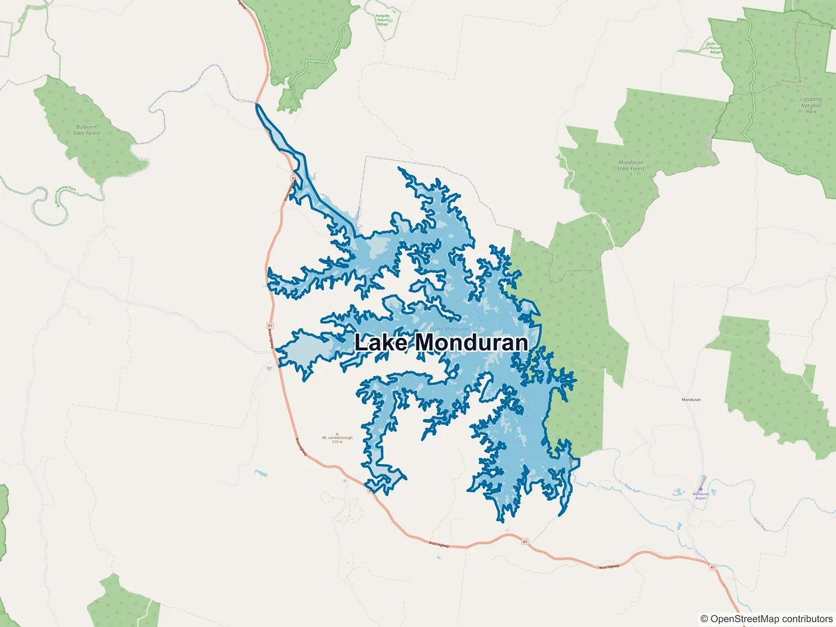Map of Lake Monduran, QLD, Australia