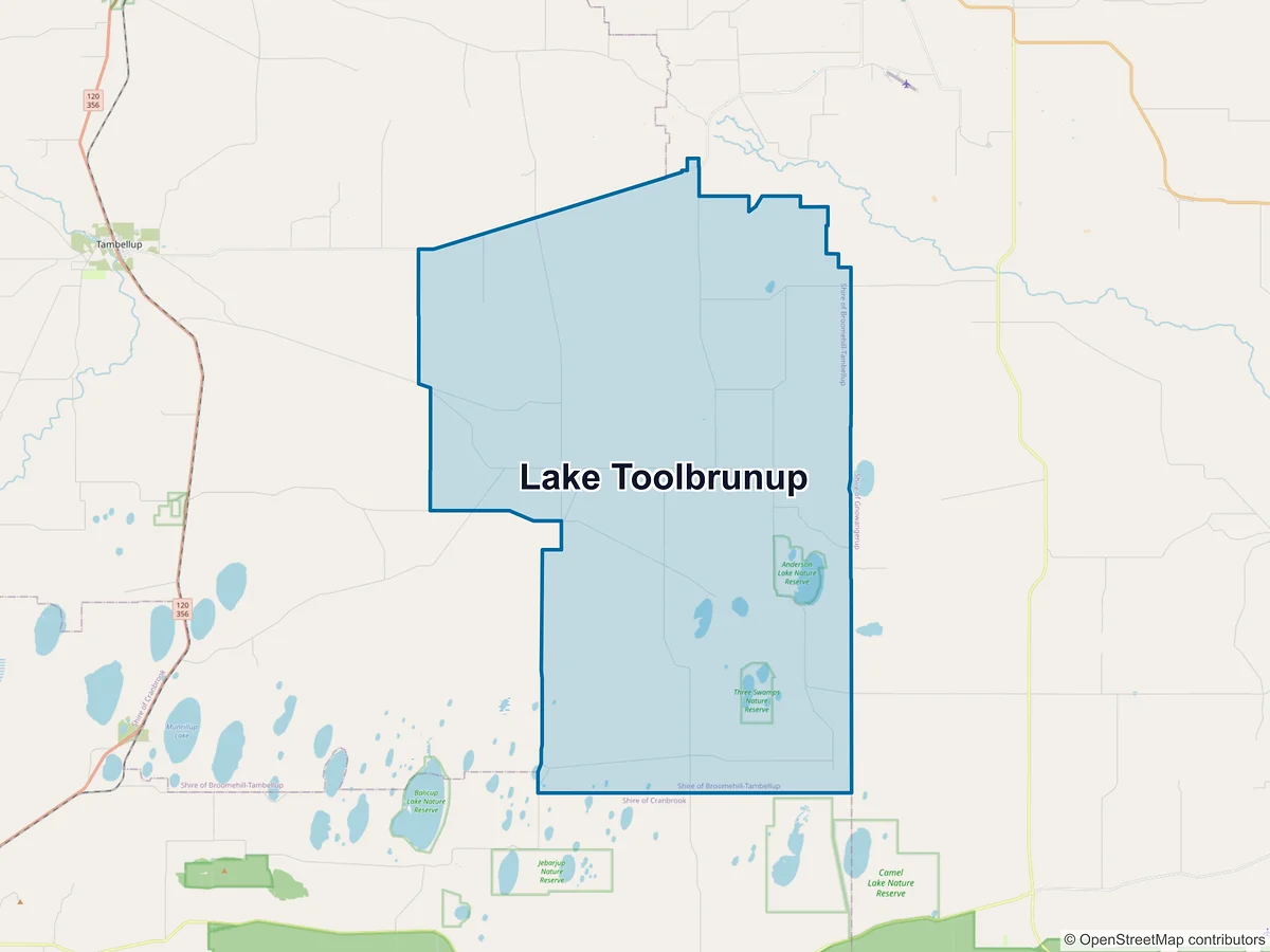 Map of Lake Toolbrunup, WA, Australia