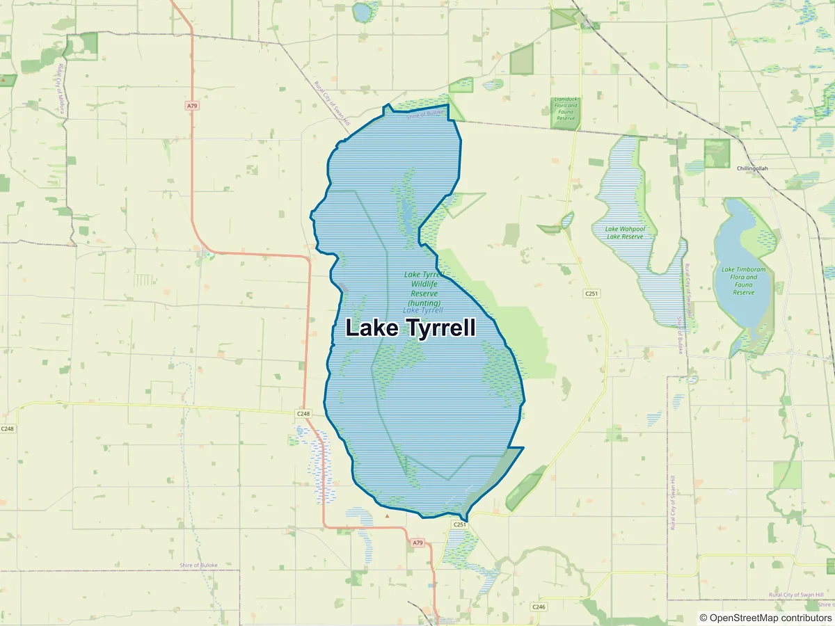 Map of Lake Tyrrell, VIC, Australia
