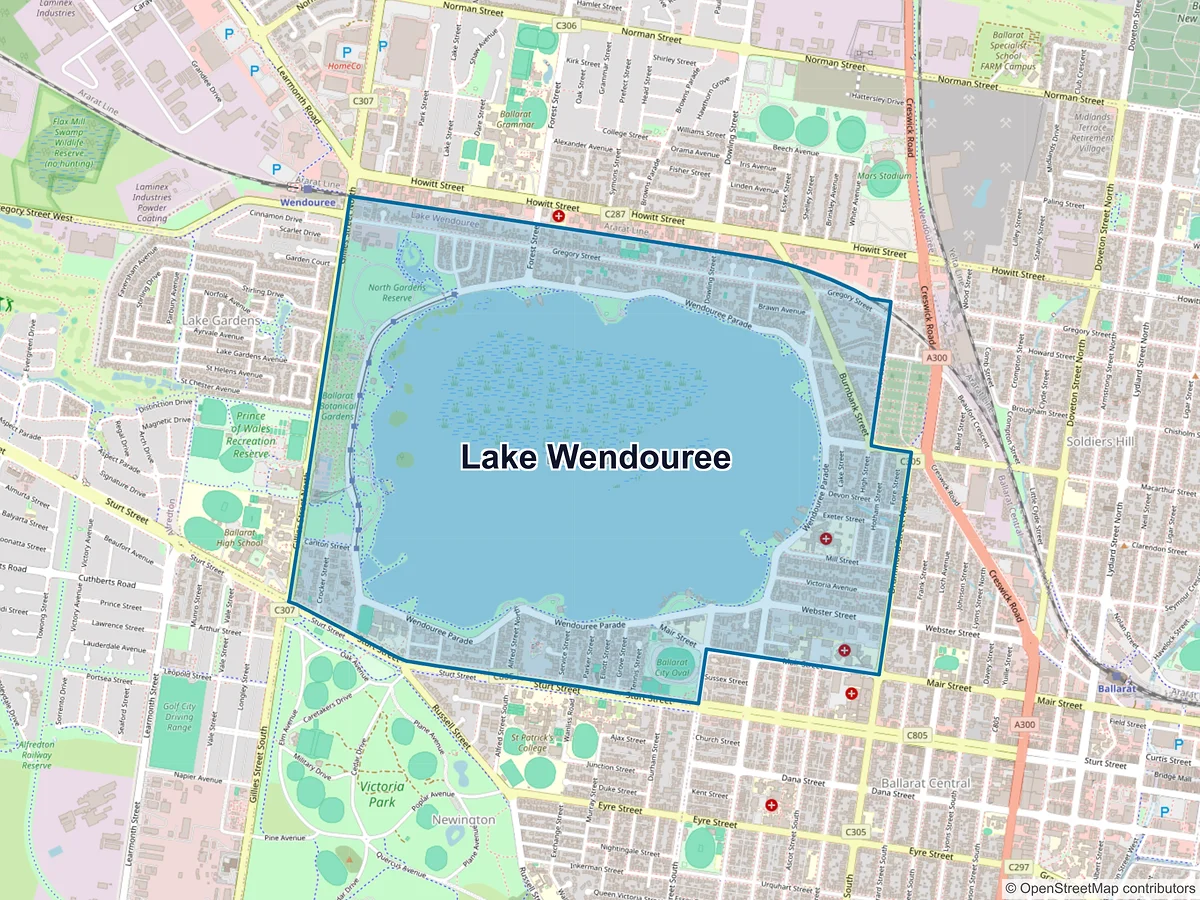 Map of Lake Wendouree, VIC, Australia