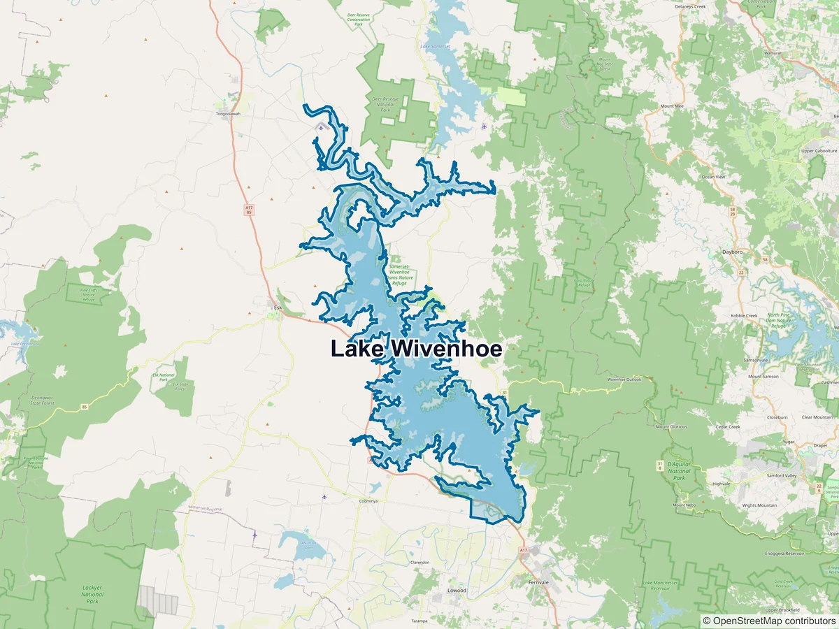 Map of Lake Wivenhoe, QLD, Australia
