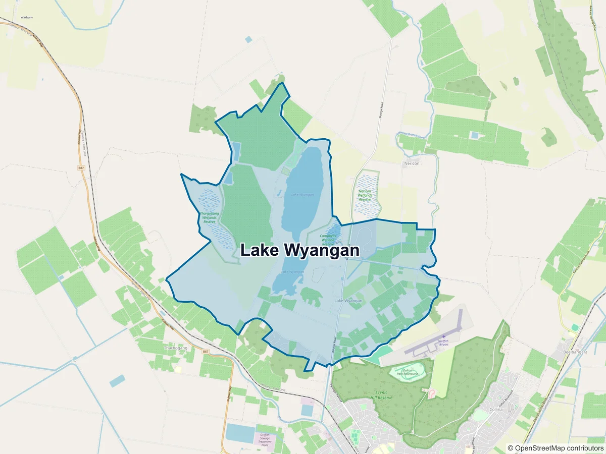 Map of Lake Wyangan, NSW, Australia