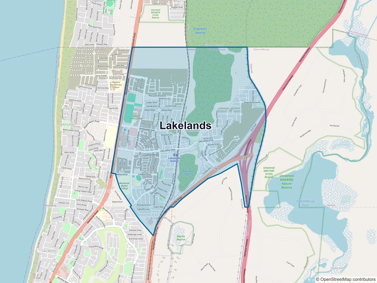 Map of Lakelands, WA, Australia