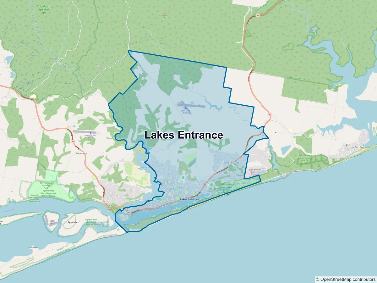 Map of Lakes Entrance, VIC, Australia