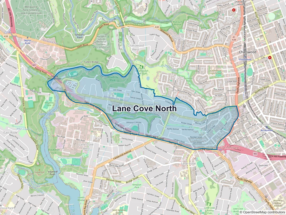 Map of Lane Cove North, NSW, Australia